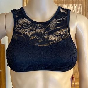 Xhilaration - black lace high neck/open back bikini top